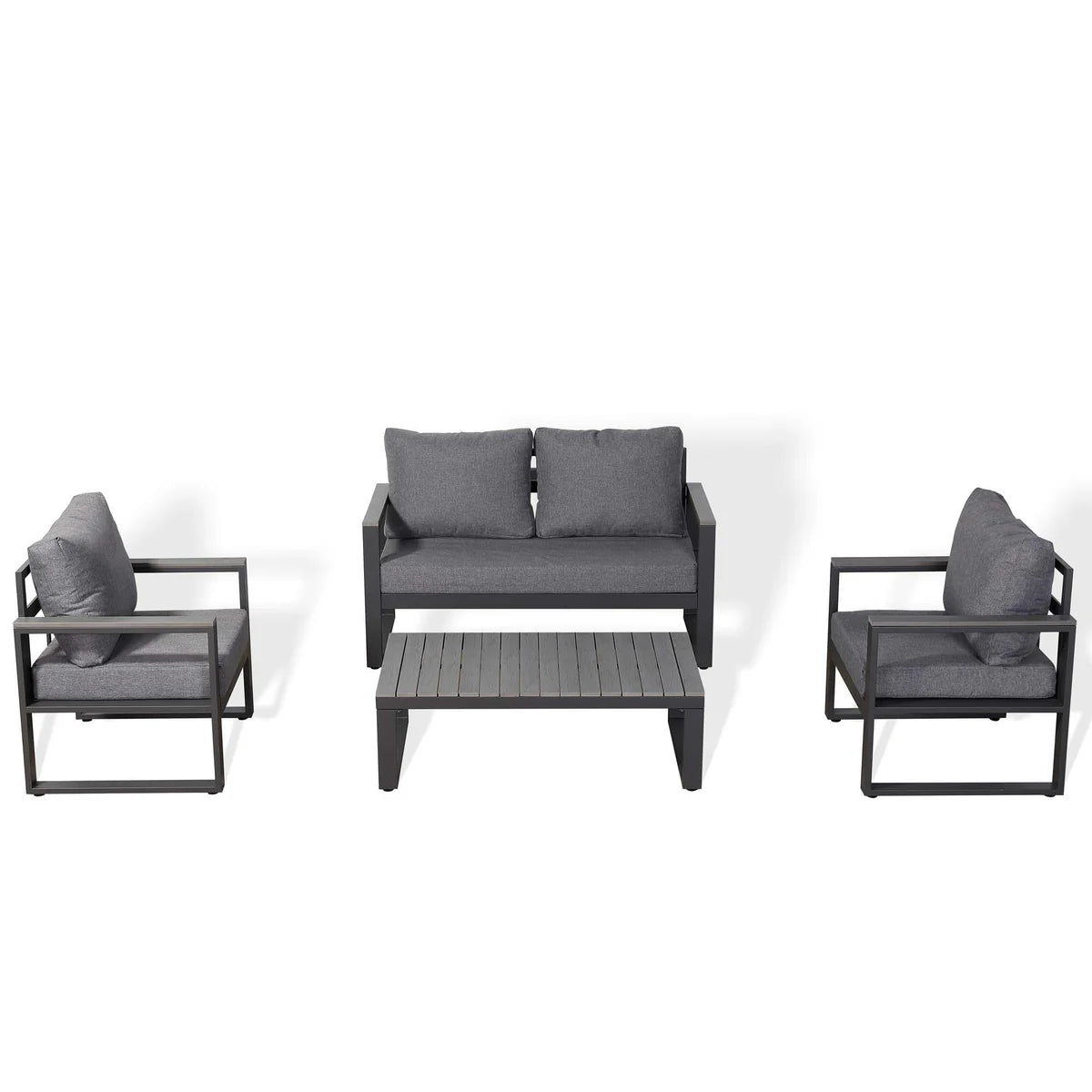 2026 Cadiz Large Outdoor Sofa Set Charcoal Aluminium Frame With Grey Cushions Garden