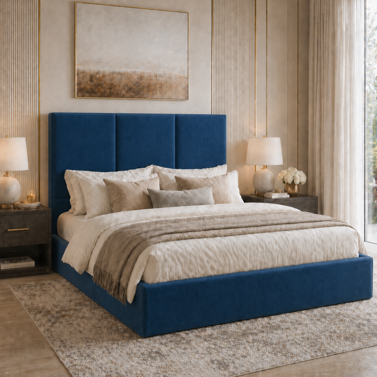 2026 Madrid 3 Panel Fabric Bed Frame with Optional Lift Up Ottoman Storage - Nimbus Beds