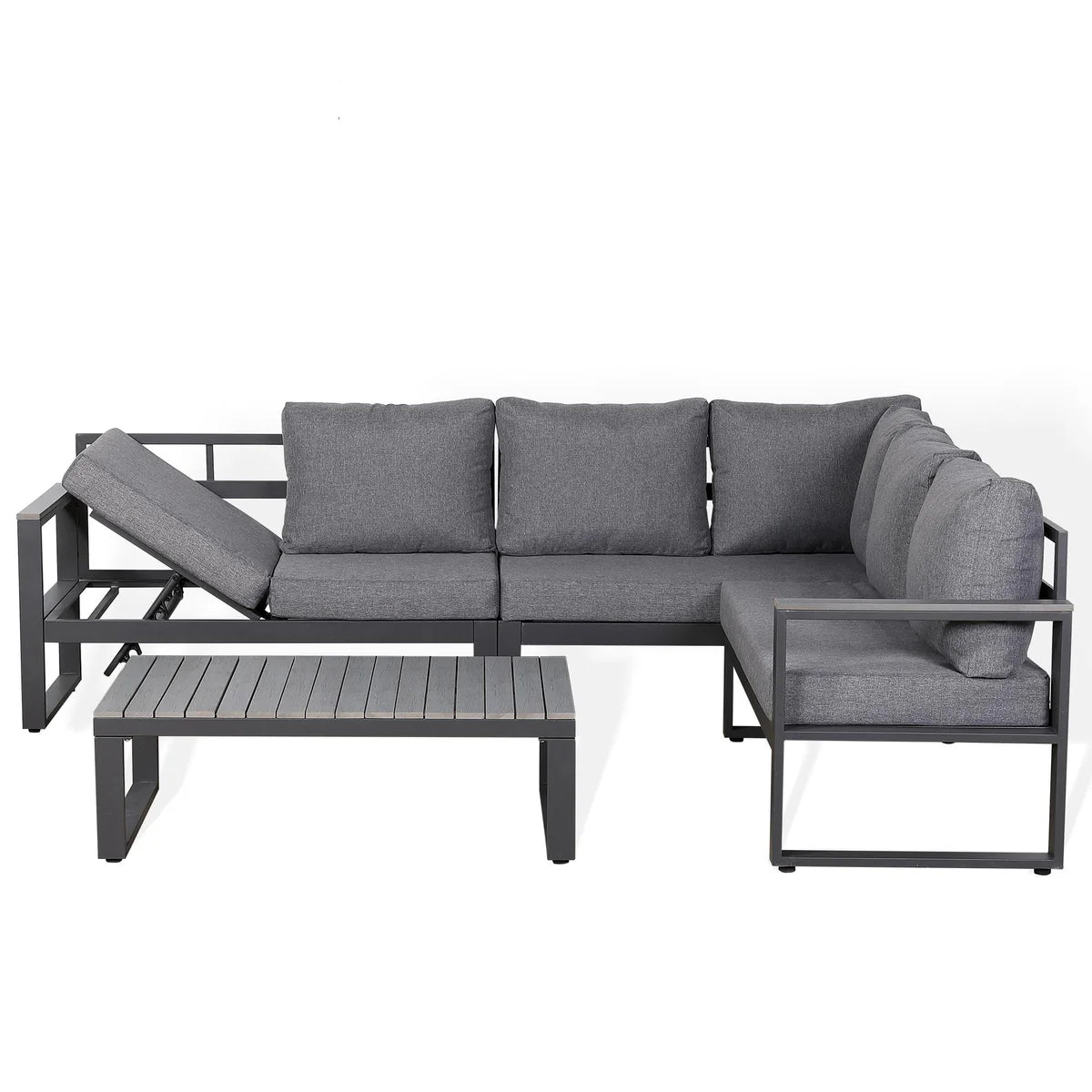 2026 Cadiz RHF Corner Set Charcoal Aluminium Frame With Grey Cushions Outdoor Garden Furniture