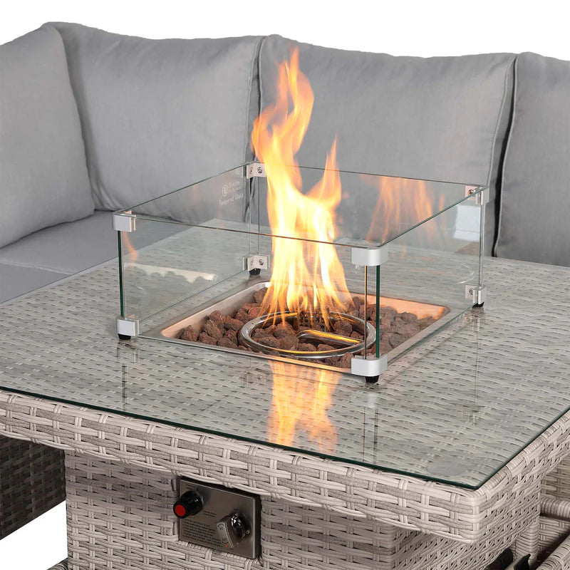 2026 Torini Square Garden Outdoor Dining Set with Rising Firepit Table - Nimbus Beds