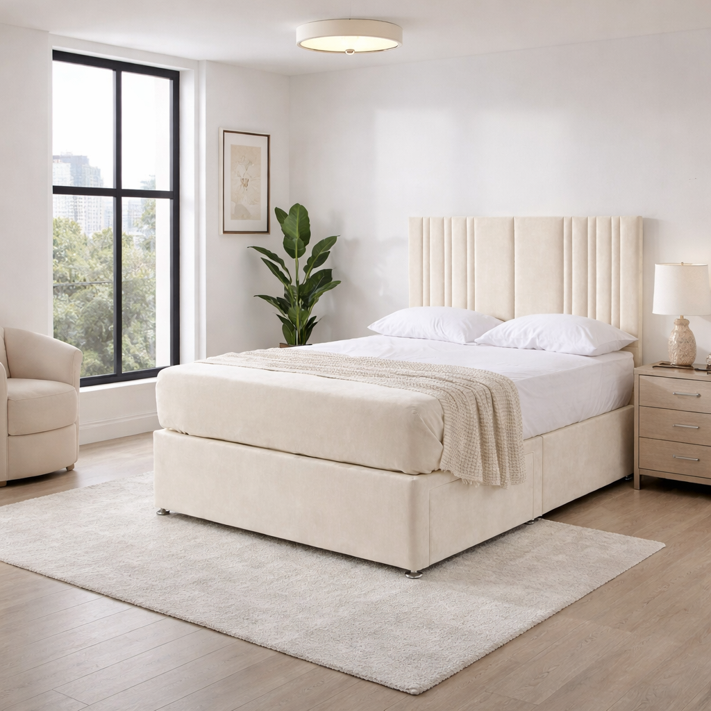 2026 Carlton Premium Panelled storage divan bed with option drawers - Nimbus Beds