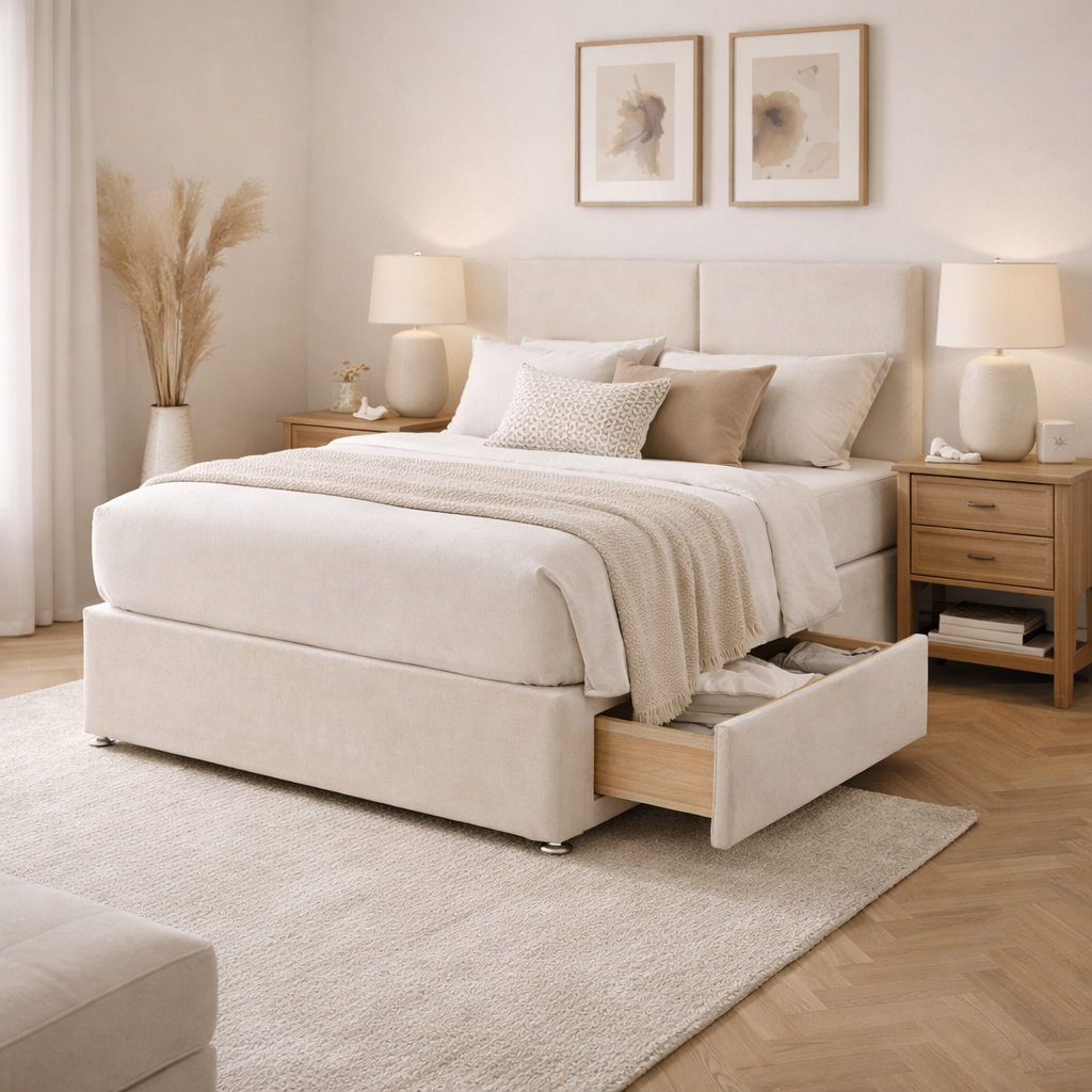 2026 Estepona storage divan bed with optional drawers - Nimbus Beds