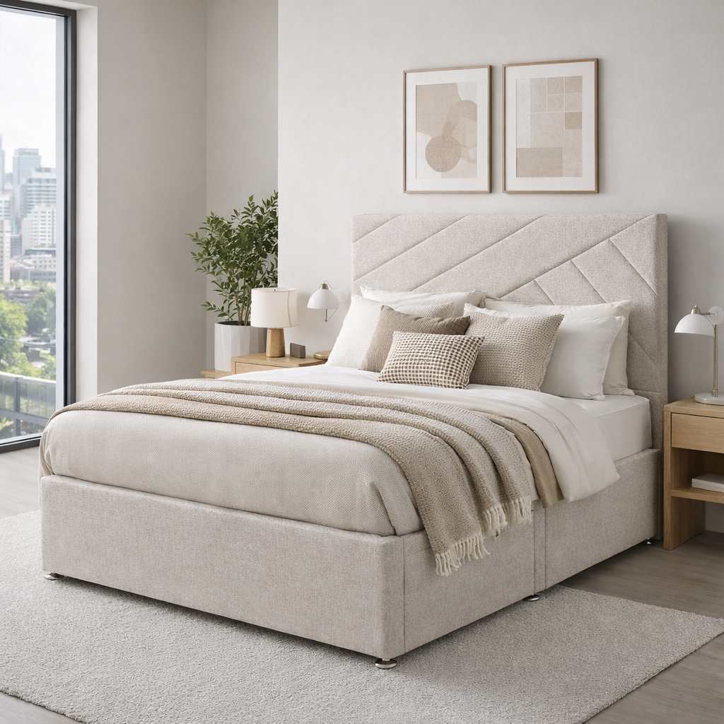 2026 Fraser geometric storage divan base with optional drawers