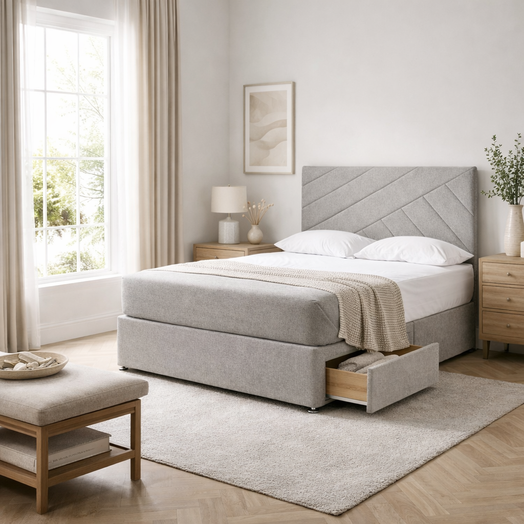 2026 Fraser geometric storage divan base with optional drawers