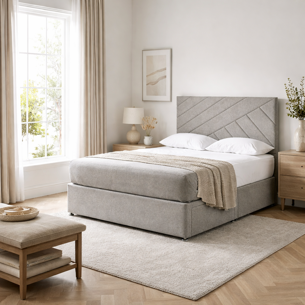 2026 Fraser geometric storage divan base with optional drawers