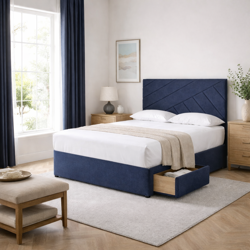 2026 Fraser geometric storage divan base with optional drawers