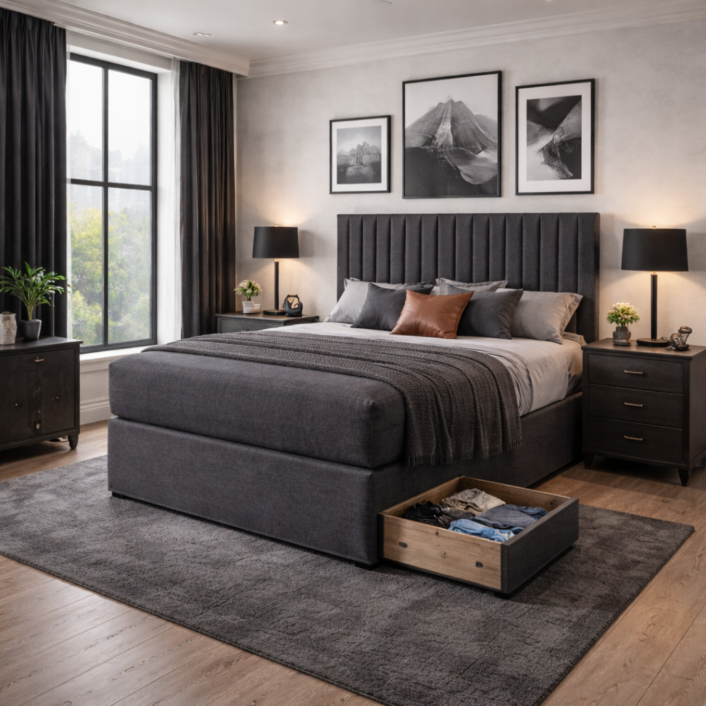 2026 Louis Intense panelled storage divan bed with optional drawers - Nimbus Beds