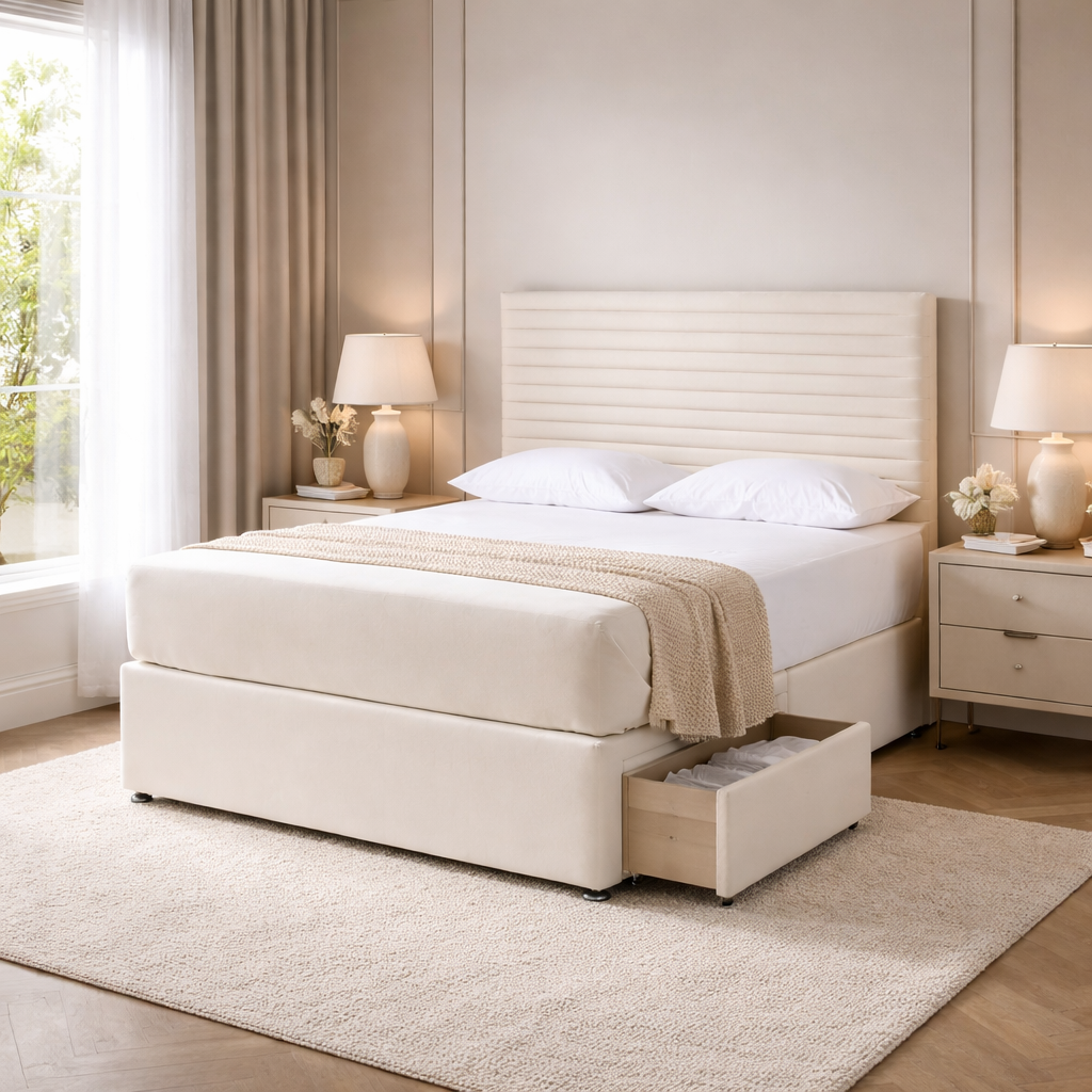 2026 Marbella Intense thin horizontal panelled storage divan bed with optional drawers - Nimbus Beds