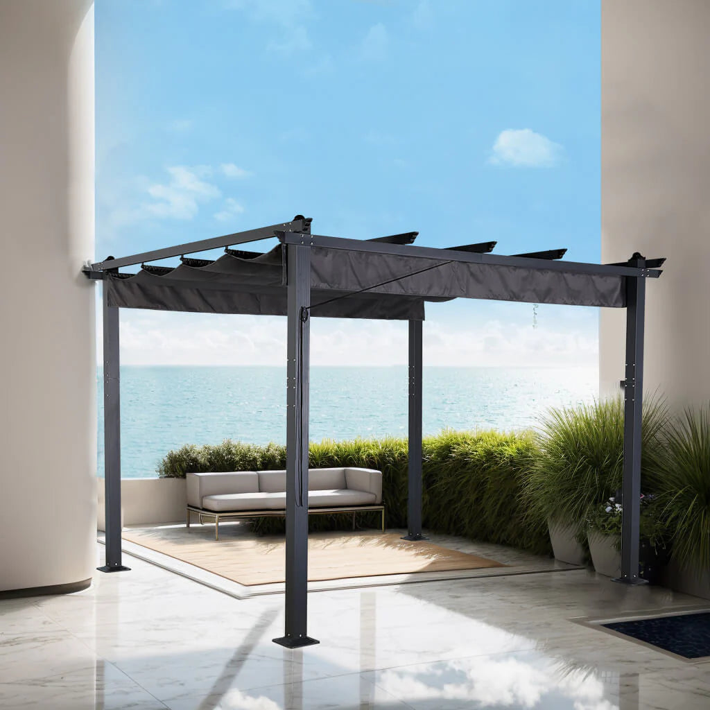 2026 Charcoal 3 X 4M Aluminium Pergola With Retractable Grey Roof, Large Garden Pergola for BBQ, Outdoor and patio, in Charcoal