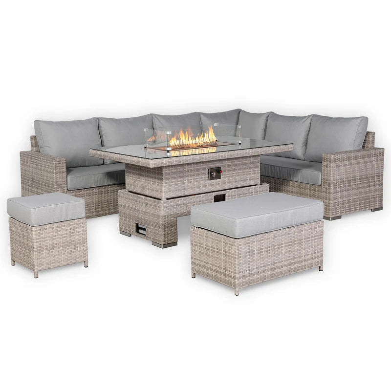 2026 Torini Corner Large Outdoor Garden Dining Set with Rising Firepit Table (Right Hand) - Nimbus Beds