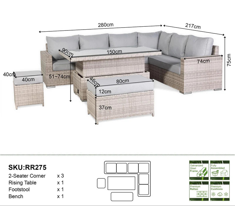 2026 Torini Corner Large Dining Set with Rising Table (Right Hand) - Nimbus Beds