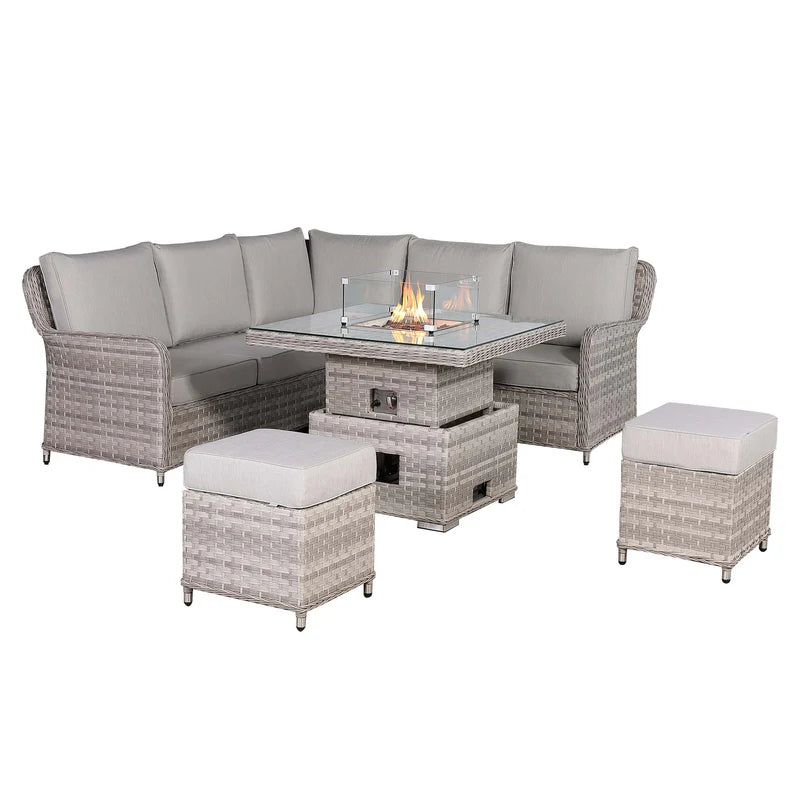 2026 Paris Square Outdoor Garden Dining Set with Rising Firepit Table - Nimbus Beds