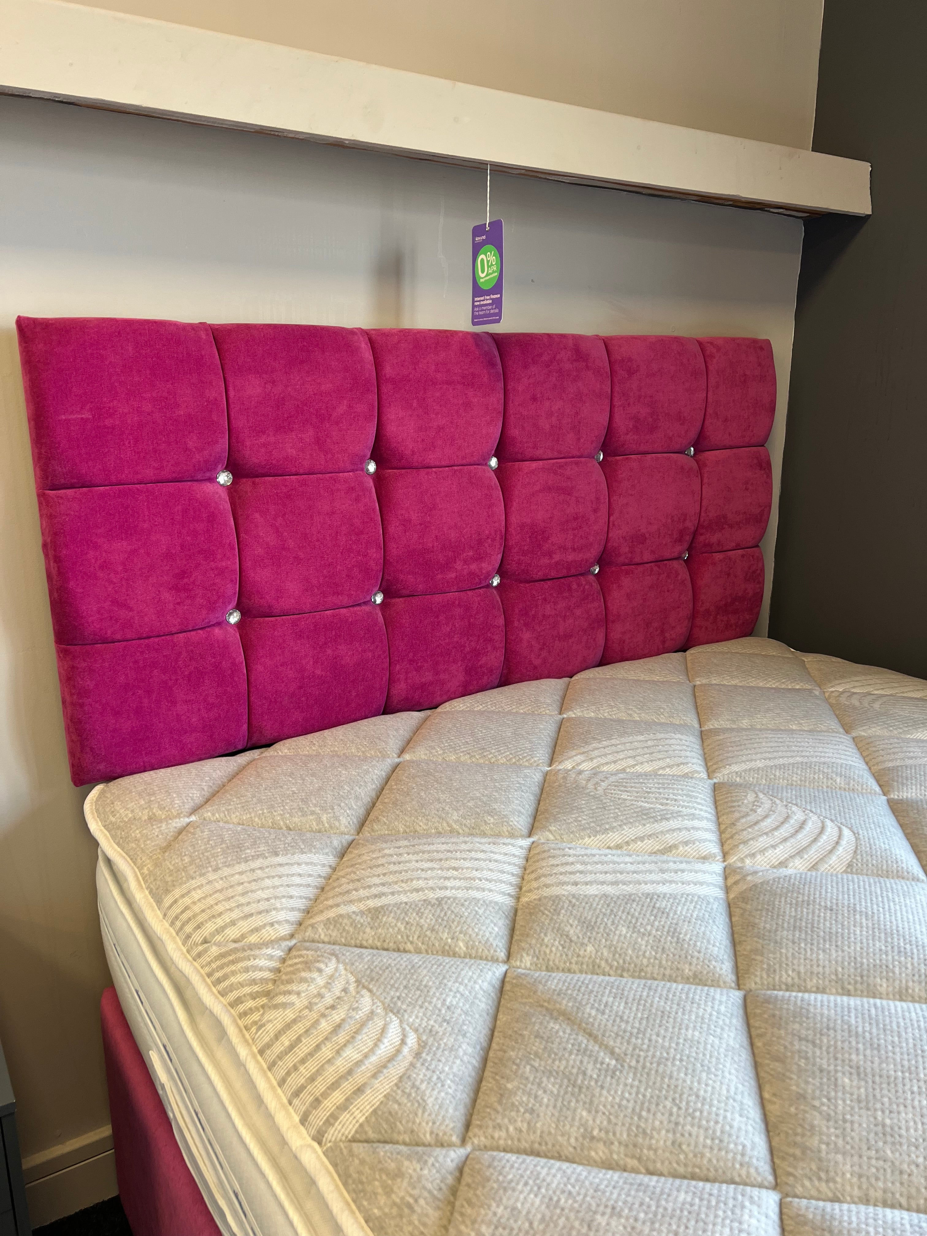Double Divan Base + Cube 24” Headboard - Naples Pink - Ex Display