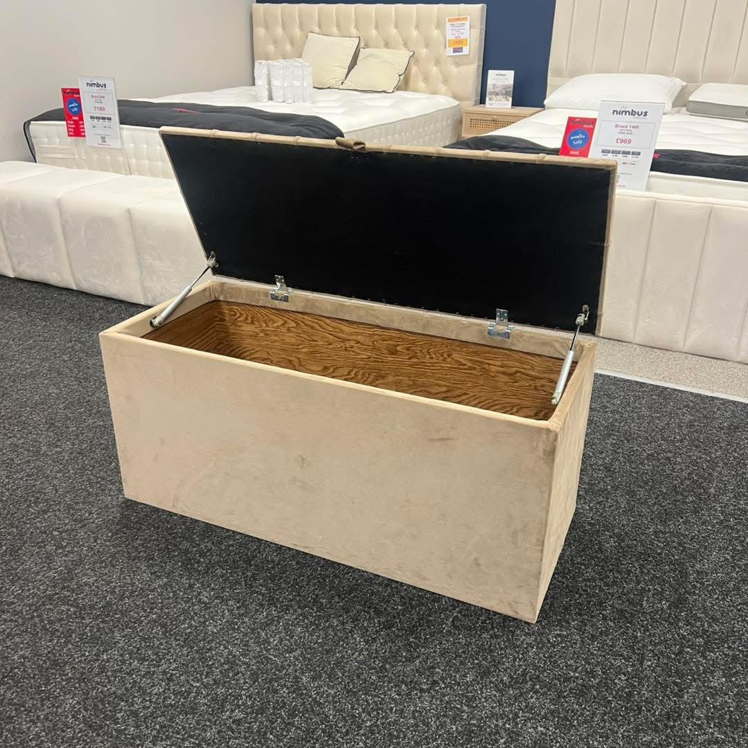 Chesterfield Ottoman Storage Box (Soft Velvet Beige) - Nimbus Beds