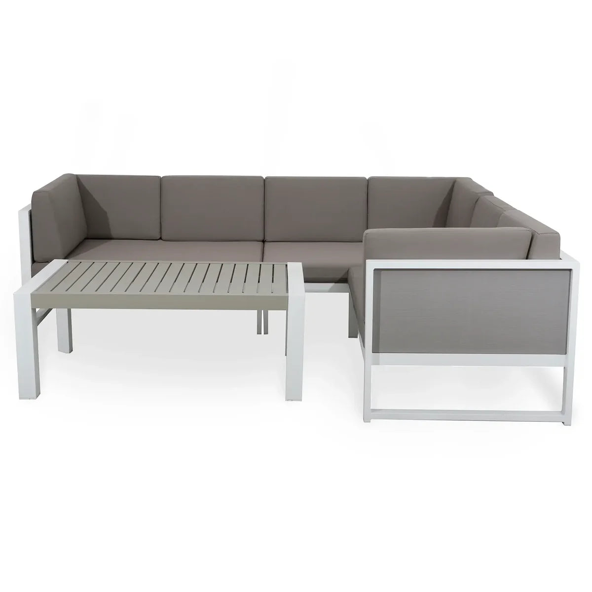 2026 Murcia Right Hand Corner Sofa Set in white Aluminium Frame with Grey Cushions Outdoor Garden Furniture