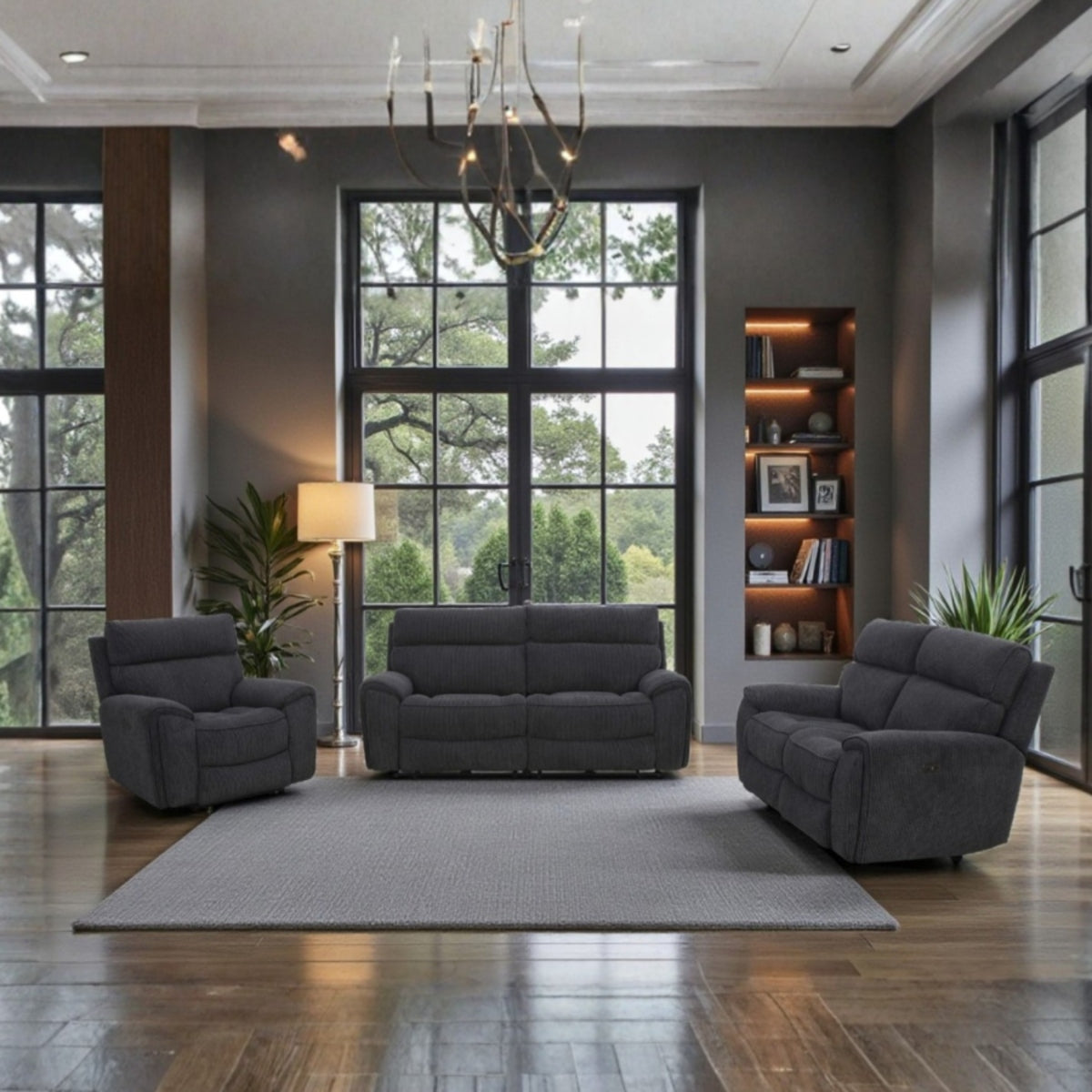 2026 Arianna 3 Seater, 2 Seater & Chair Sofa In Midnight Black - Nimbus Beds