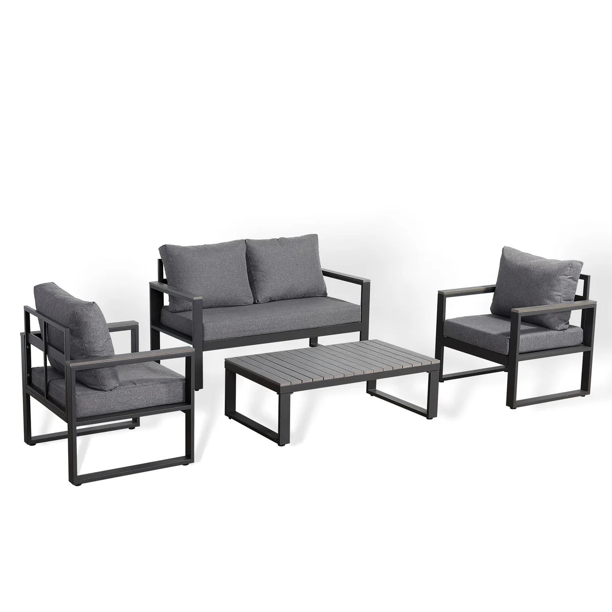 2026 Cadiz Large Outdoor Sofa Set Charcoal Aluminium Frame With Grey Cushions Garden