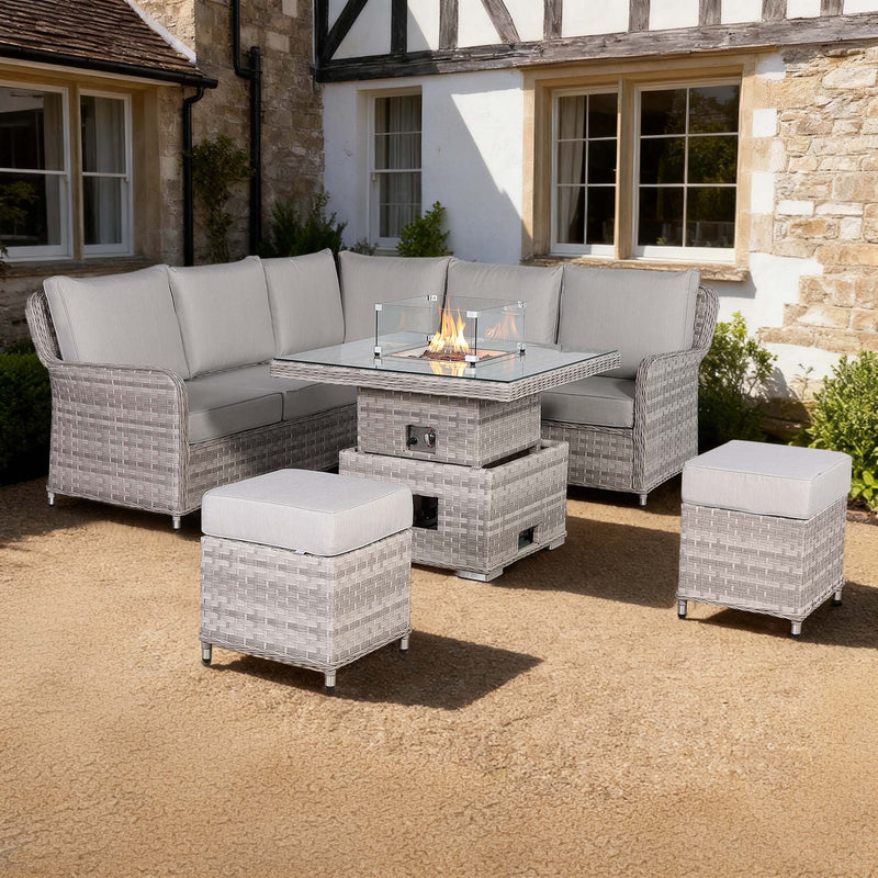 2026 Paris Square Outdoor Garden Dining Set with Rising Firepit Table - Nimbus Beds