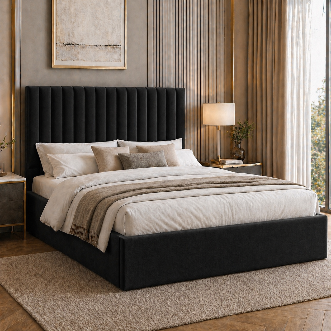 2026 Louis Intense Fabric Bed Frame with Optional Lift Up Ottoman Storage