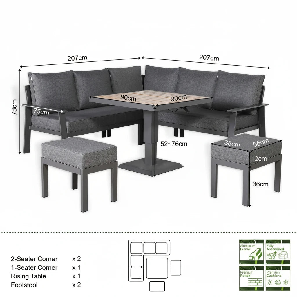2026 Marbella Equal Corner Dining Set with Rising Table Outdoor Garden Furniture