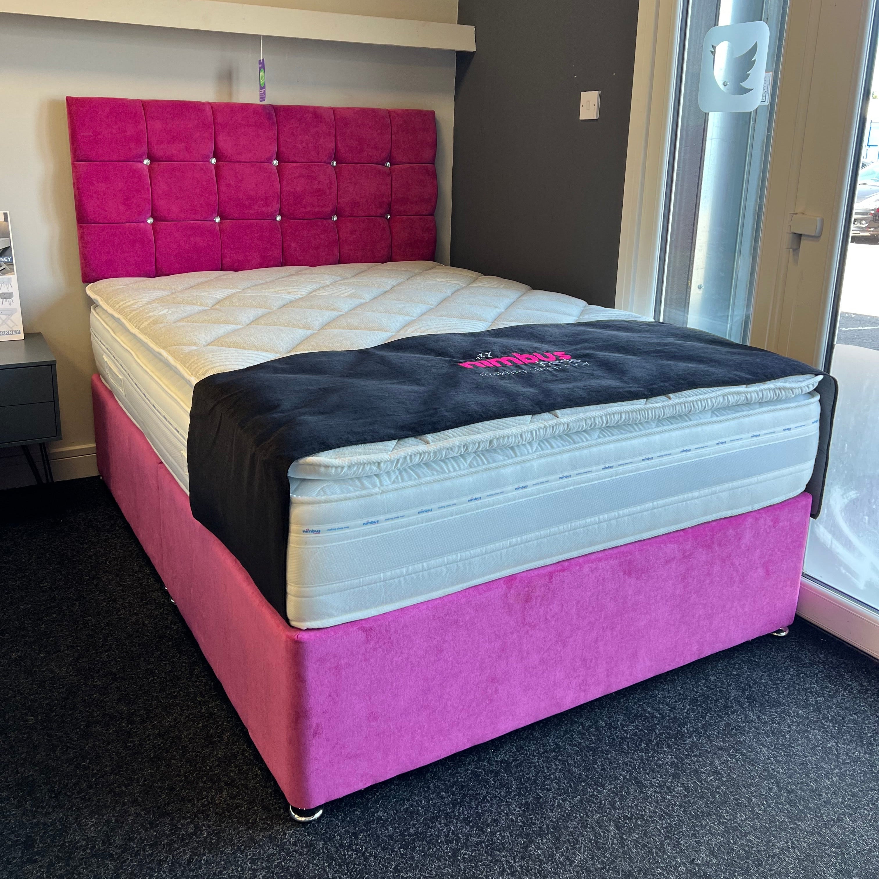 Double Divan Base + Cube 24” Headboard - Naples Pink - Ex Display