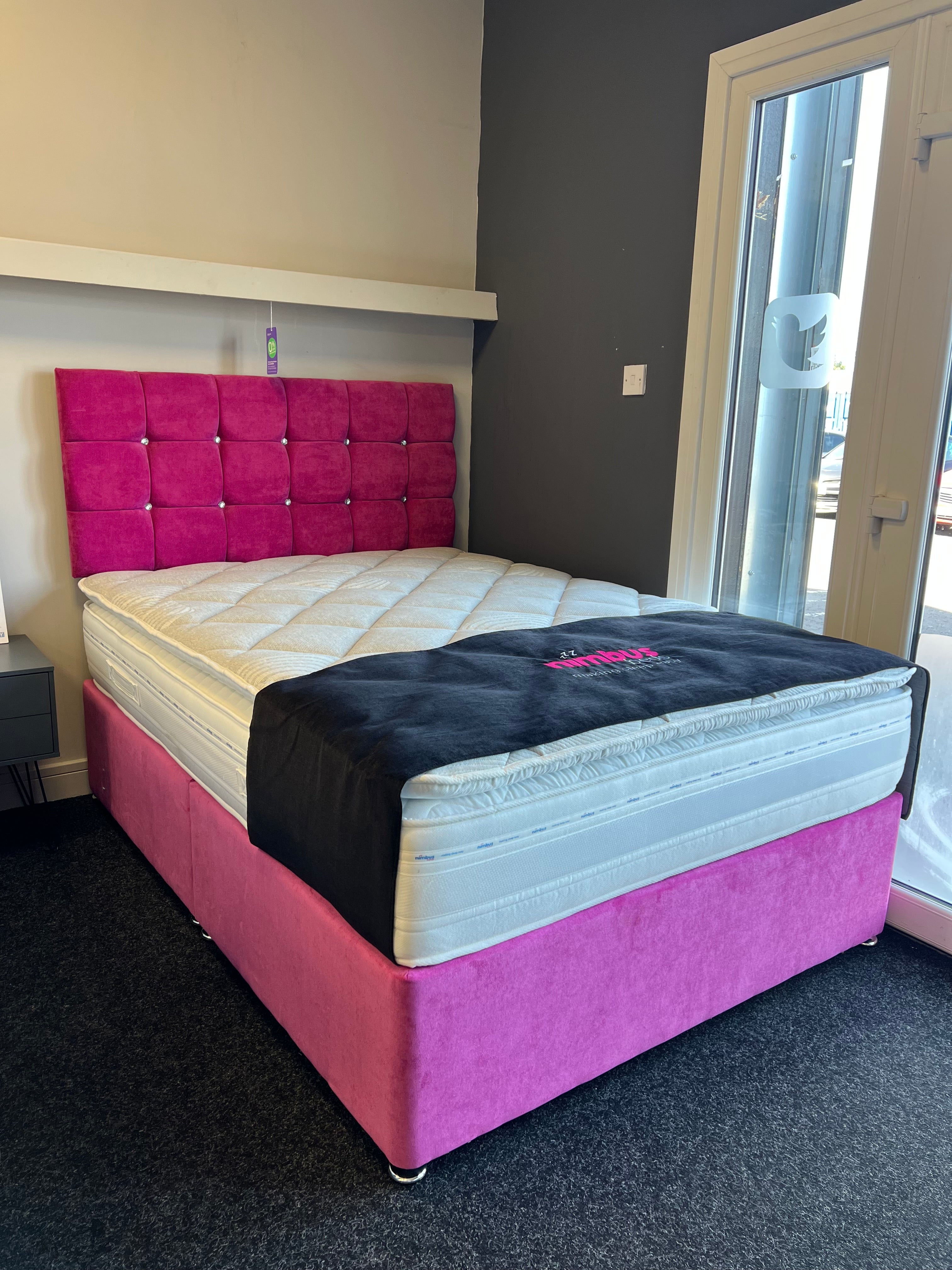 Double Divan Base + Cube 24” Headboard - Naples Pink - Ex Display