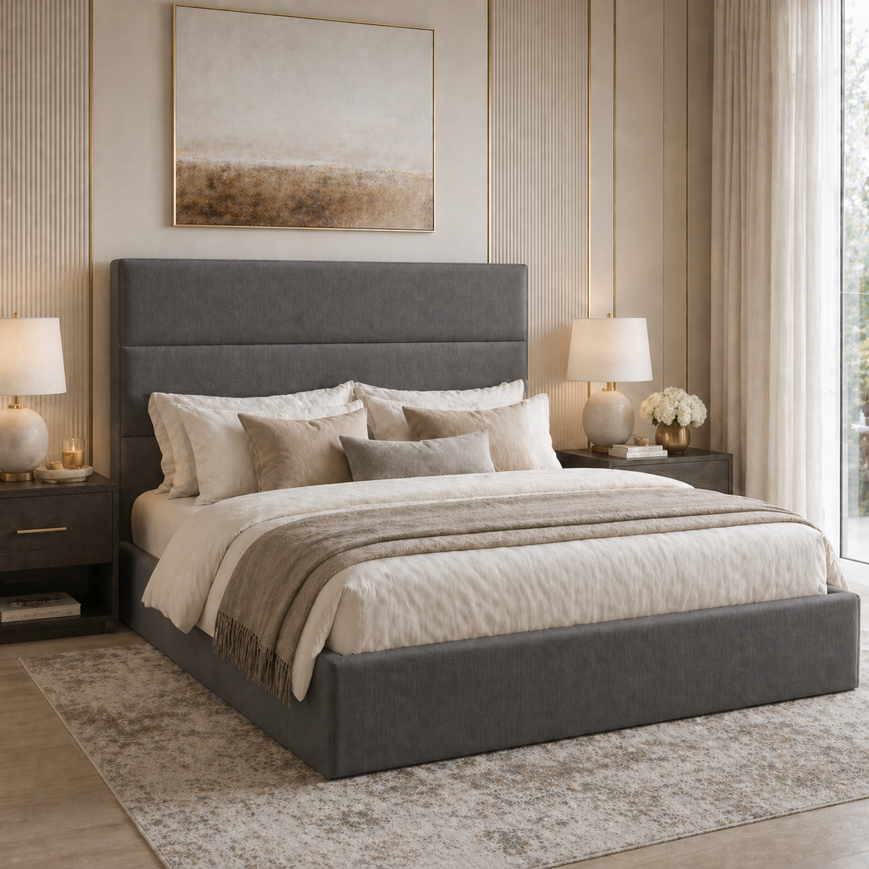 2026 Lyon Fabric Bed Frame with Optional Lift Up Ottoman Storage - Nimbus Beds