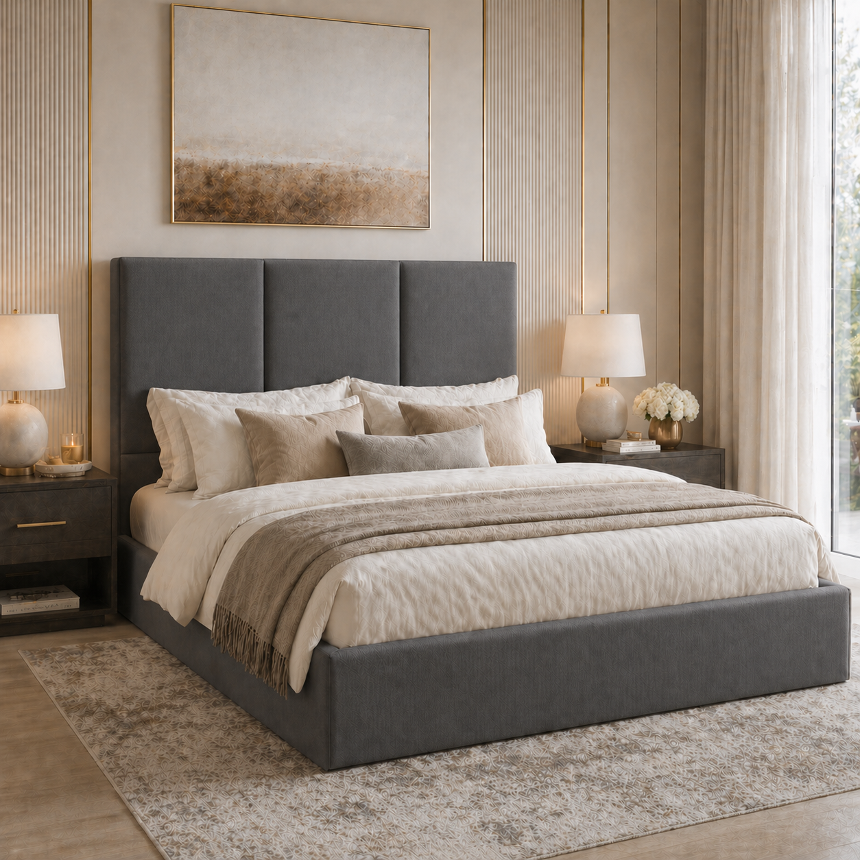2026 Madrid 3 Panel Fabric Bed Frame with Optional Lift Up Ottoman Storage