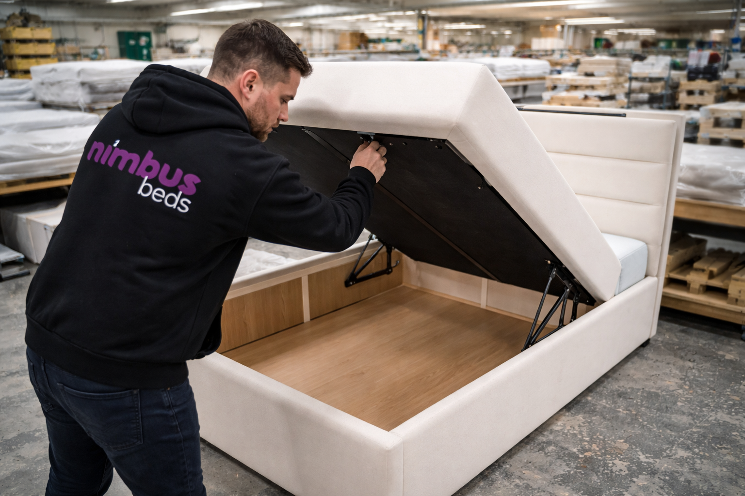 2026 Dartford Fabric Bed Frame with Optional Lift Up Ottoman Storage - Nimbus Beds