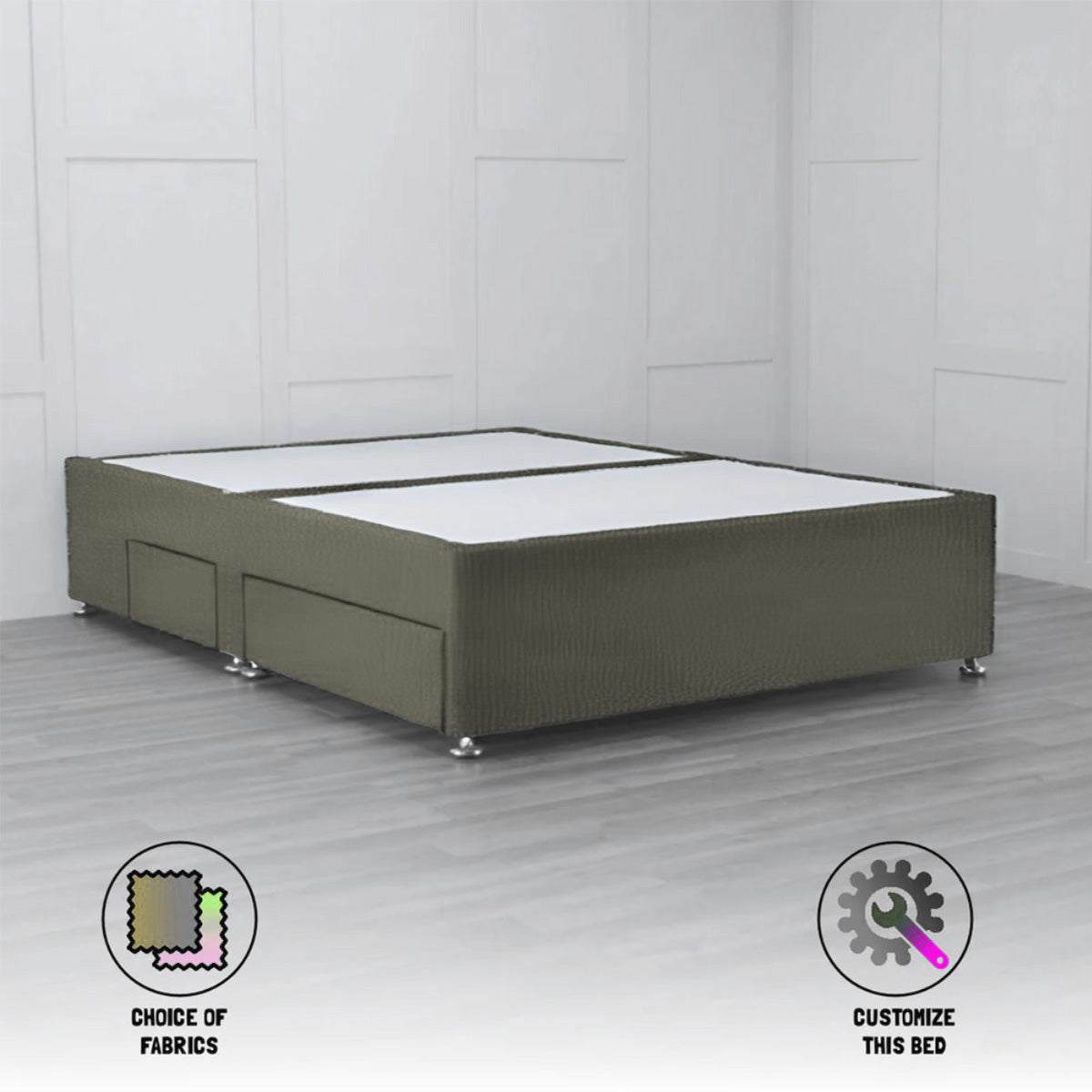 Padded Divan Bed Base 2 Drawers on Same Side - Nimbus Beds