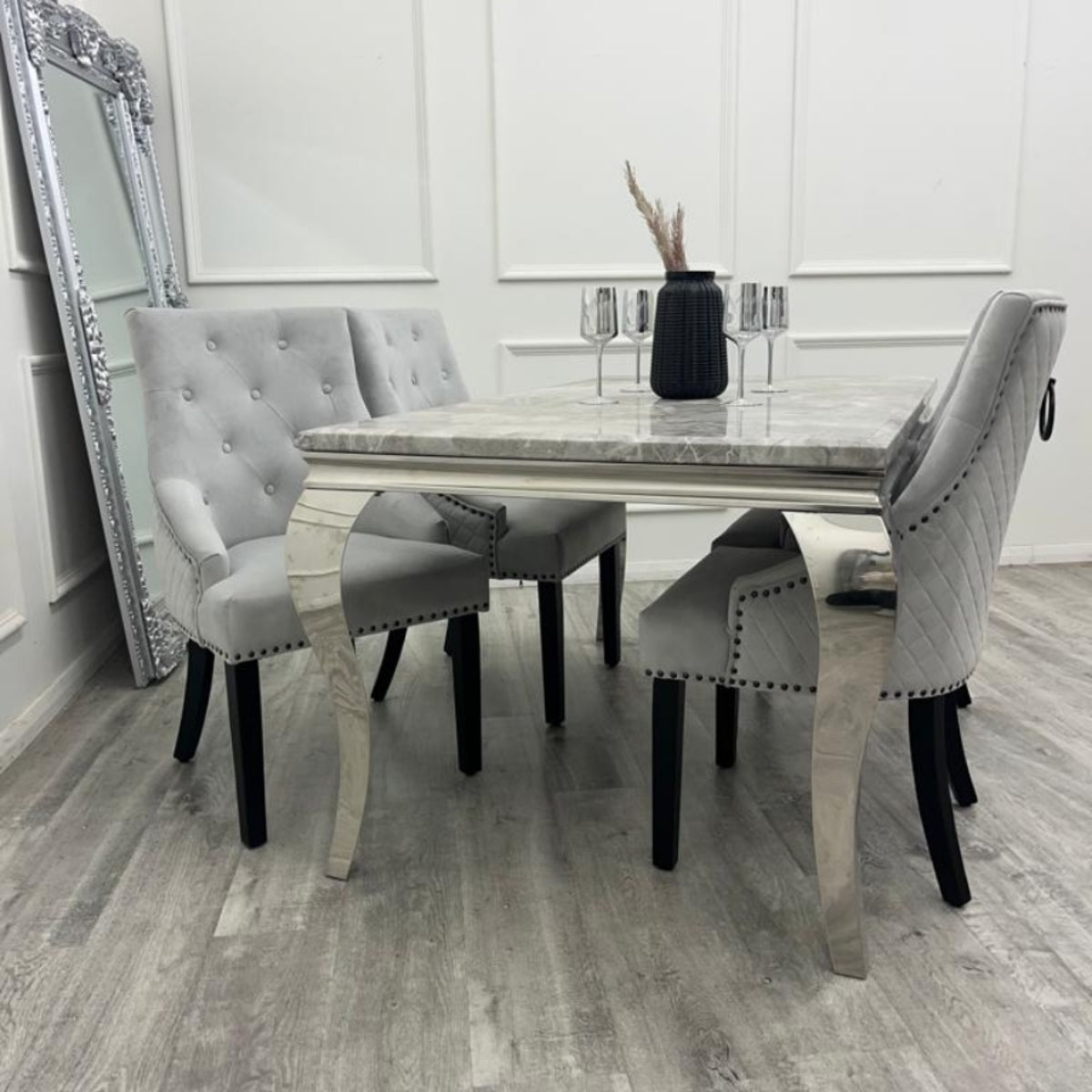 2026 Bentley Black Leg Dining Chair in Light Grey