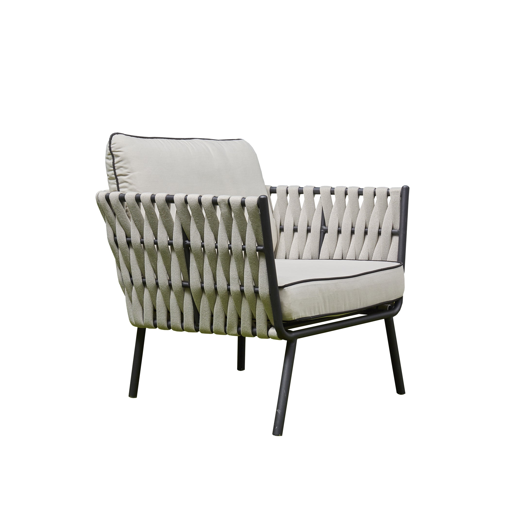 2026 Pinoso Aluminium & Rope Lounge Outdoor Garden Set Cream Beige with table - Nimbus Beds