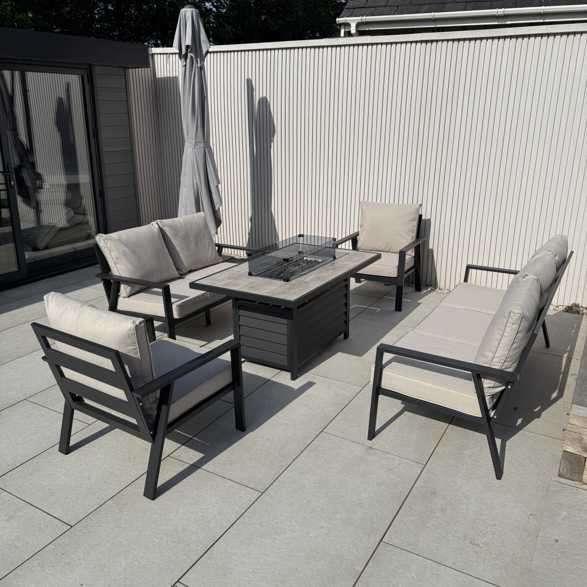 2026 Alicante Beige Aluminium Fire-Pit Sofa Dining Set - Nimbus Beds