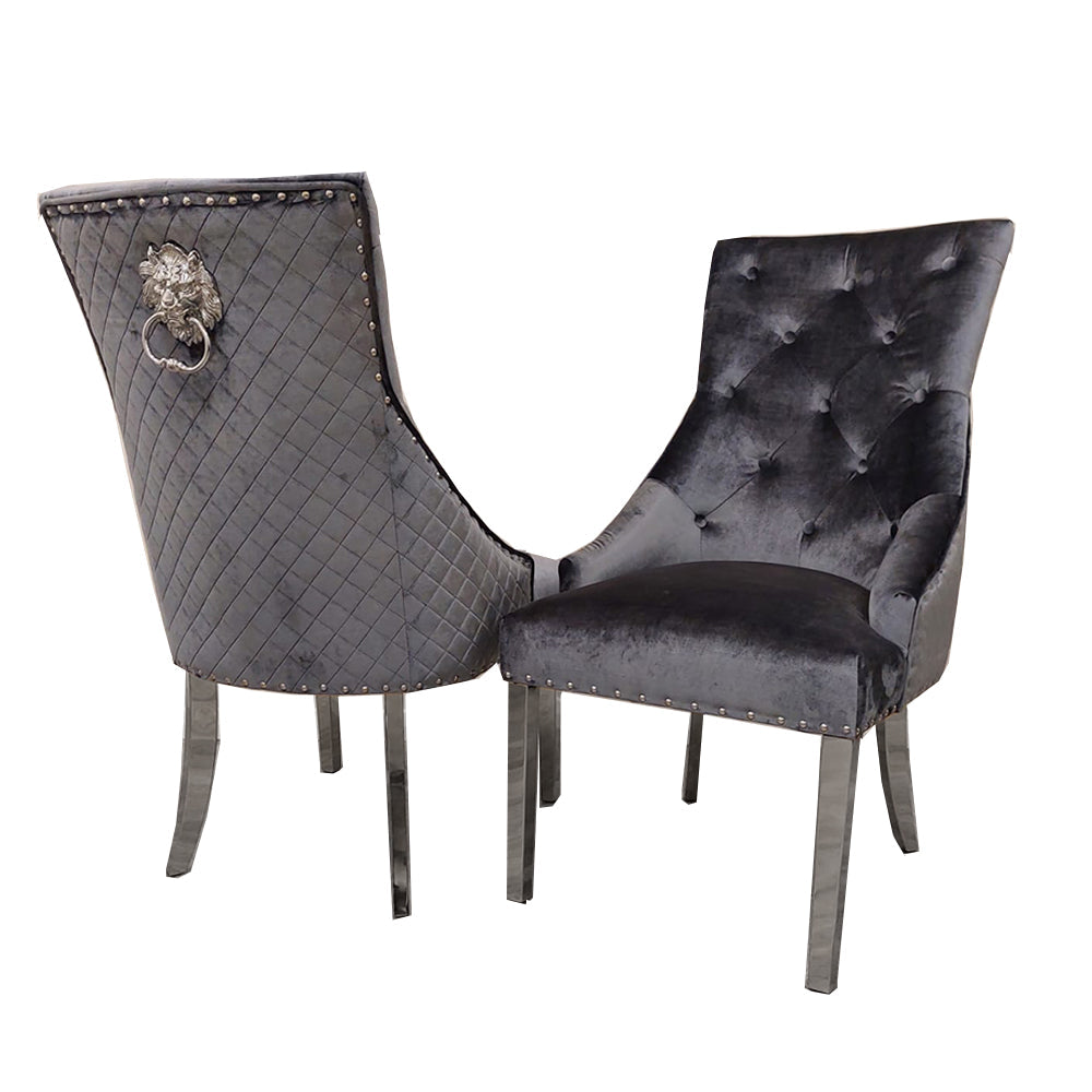 2026 Bentley Chrome Dining Chair in Dark Grey Velvet
