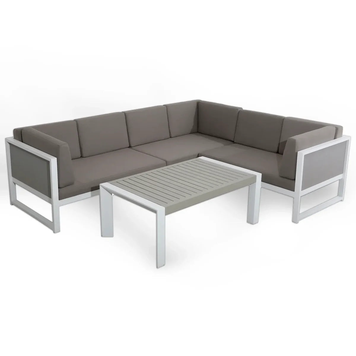 2026 Murcia Right Hand Corner Sofa Set in white Aluminium Frame with Grey Cushions Outdoor Garden Furniture