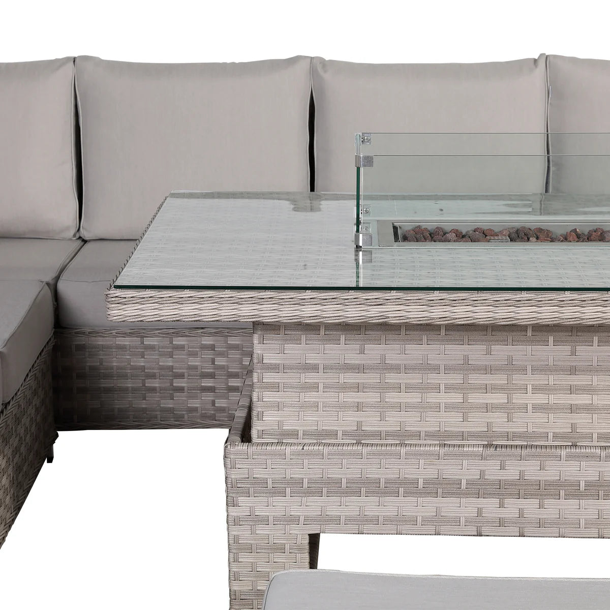 2026 Paris High Back Left Hand Corner Sofa Set with Fire Pit Rising Table Outdoor Garden Furniture - Nimbus Beds