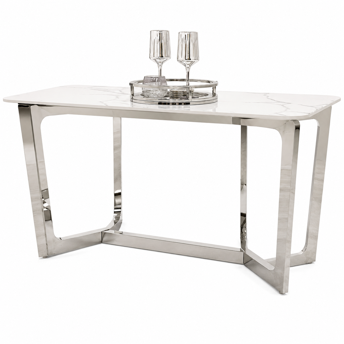 2026 Lucien 1.6 Chrome Dining Table with Polar White Sintered Stone Top