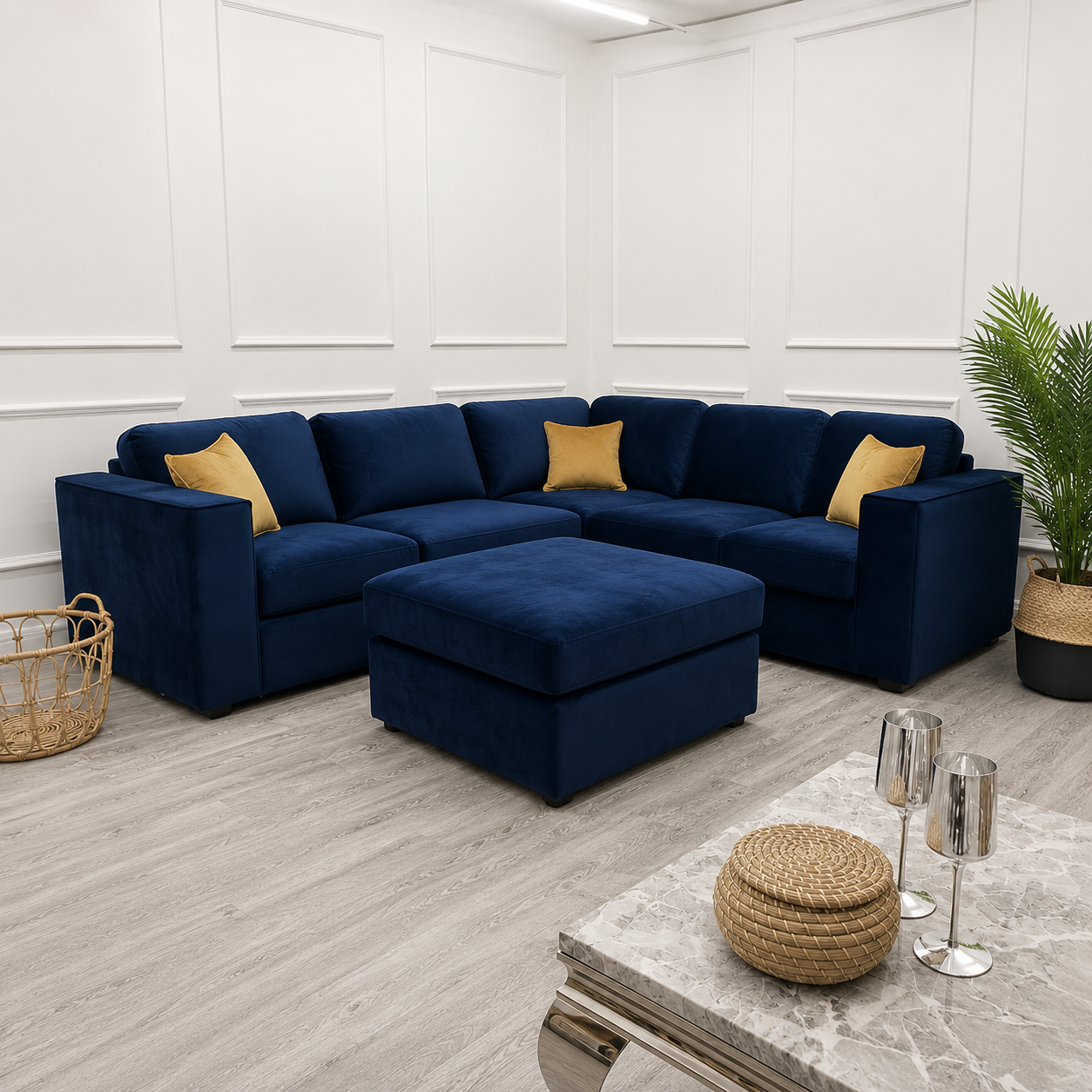2026 Hamilton 4 piece Corner Sofa - Marine Blue - Nimbus Beds