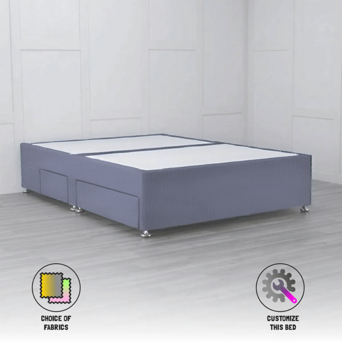 Padded Divan Bed Base 2 Drawers on Same Side - Nimbus Beds