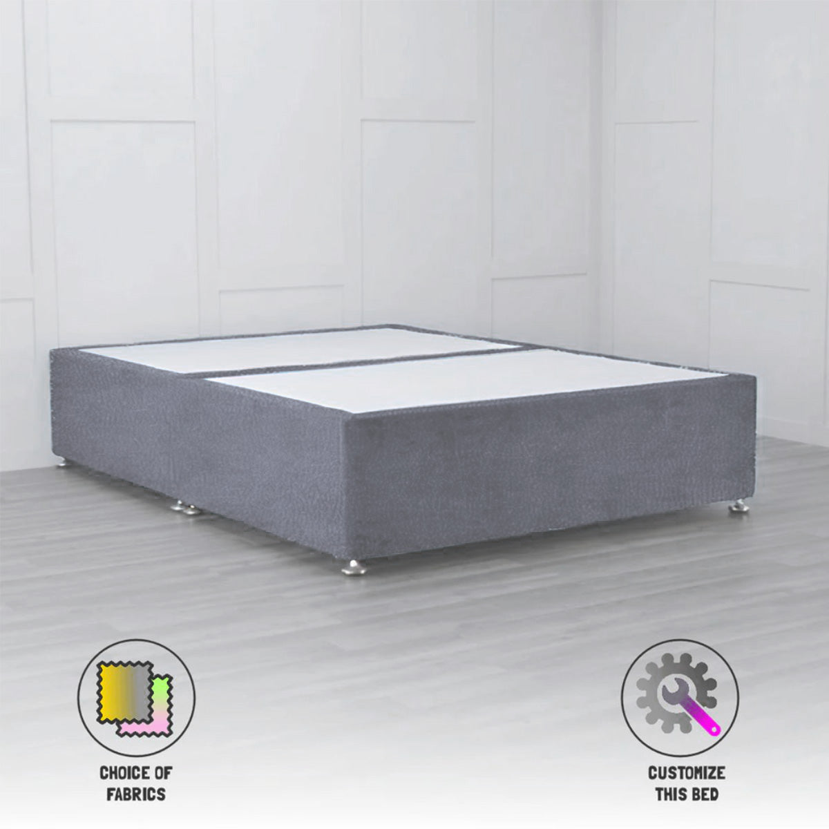 Padded Divan Base testing variants with storage - Nimbus Beds