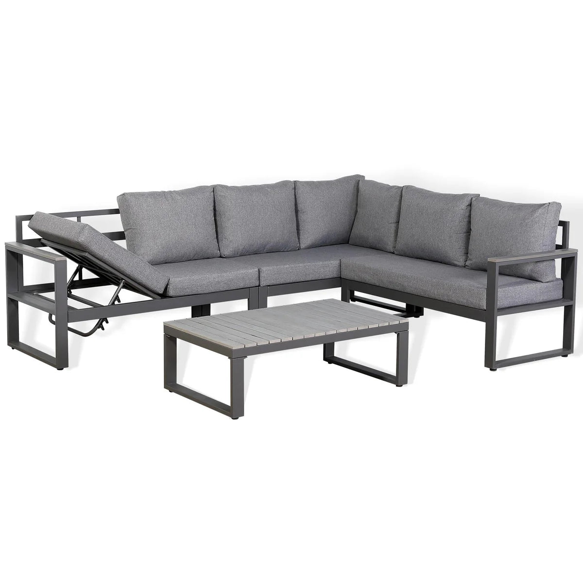 2026 Cadiz RHF Corner Set Charcoal Aluminium Frame With Grey Cushions Outdoor Garden Furniture