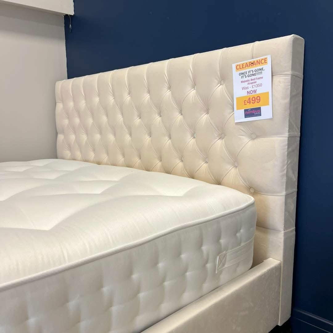 King Size Chesterfield Bed Frame - Soft Velvet Buttermilk - EX DISPLAY