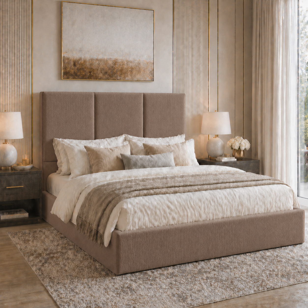 2026 Madrid 3 Panel Fabric Bed Frame with Optional Lift Up Ottoman Storage - Nimbus Beds