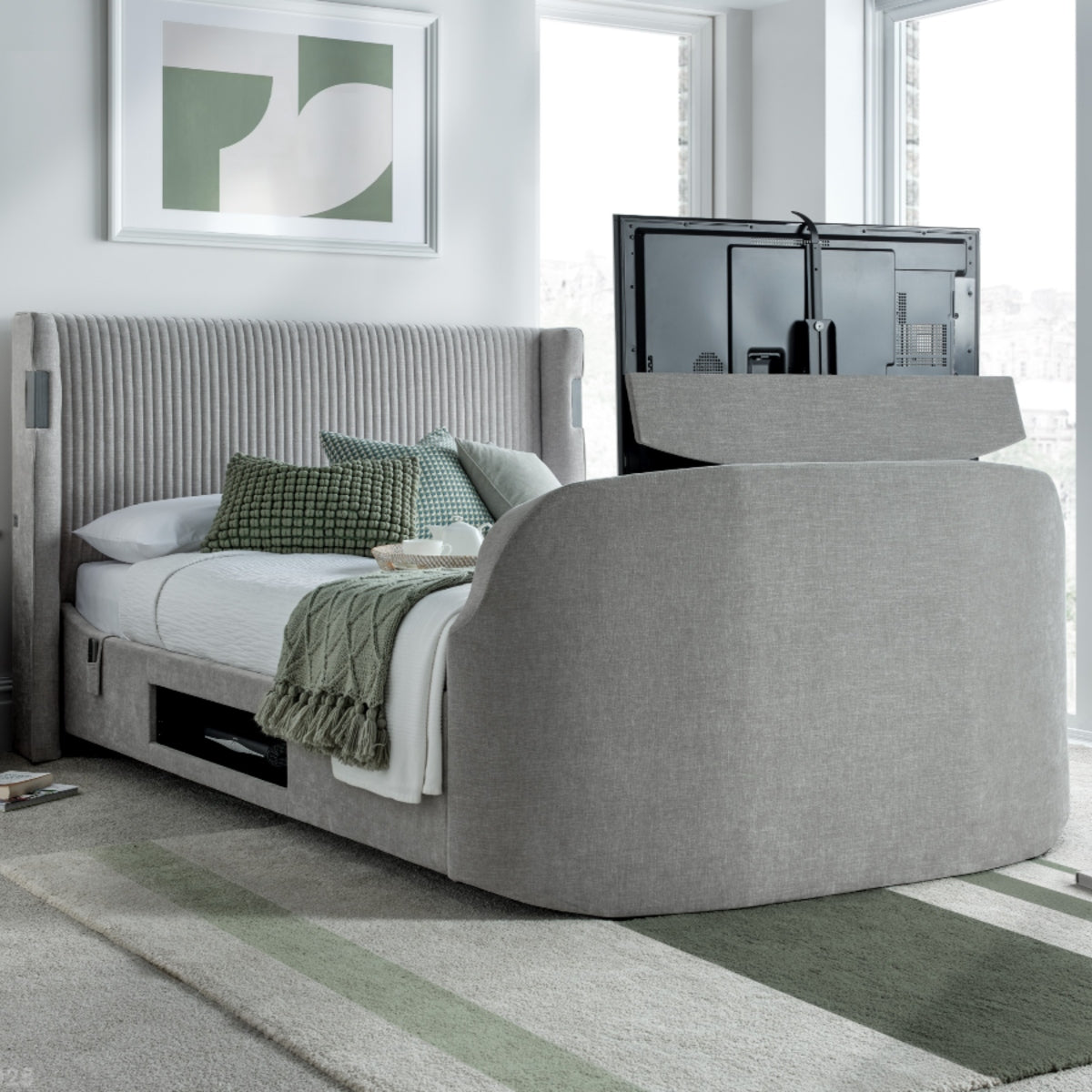 2026 Daphne TV Ottoman Storage Bed in Grey