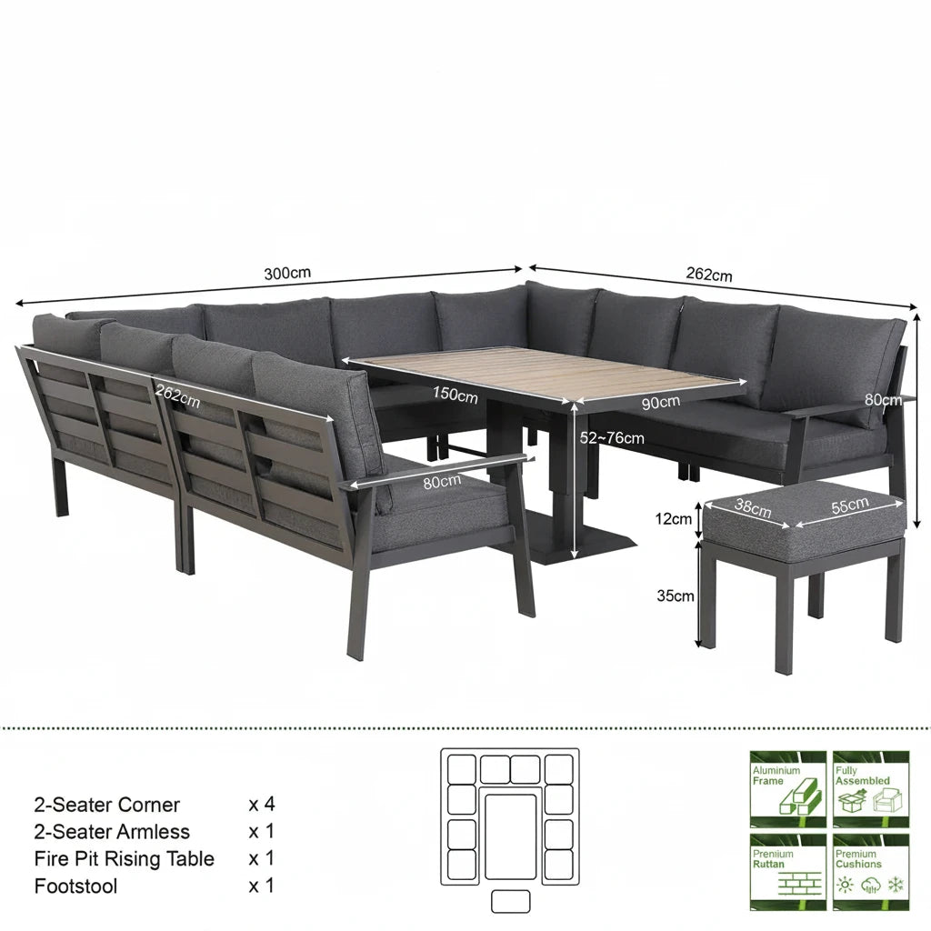 2026 Marbella U Shape Dining Set with Rising Table Outdoor Garden Furniture