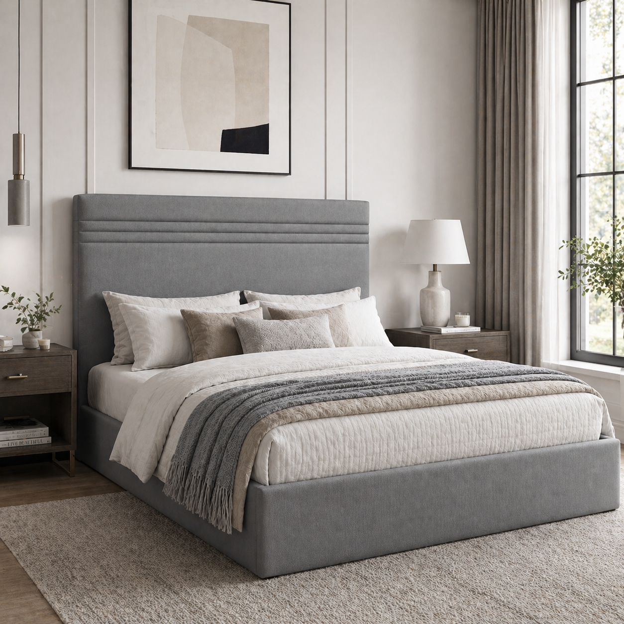 2026 Saxton Fabric Bed Frame with Optional Lift Up Ottoman Storage