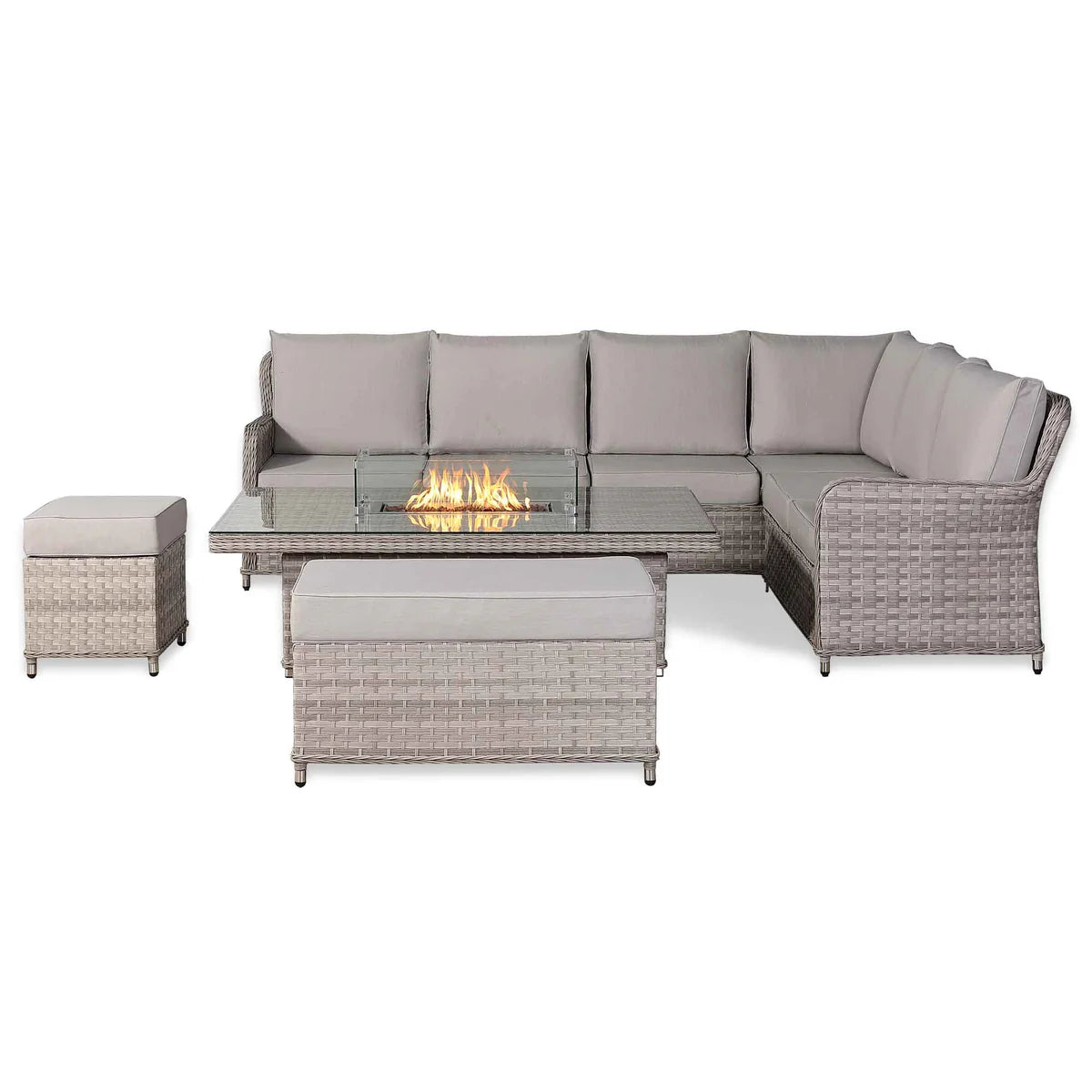 2026 Paris High Back Right Hand Corner Sofa Set with Fire Pit Rising Table Outdoor Garden Furniture - Nimbus Beds