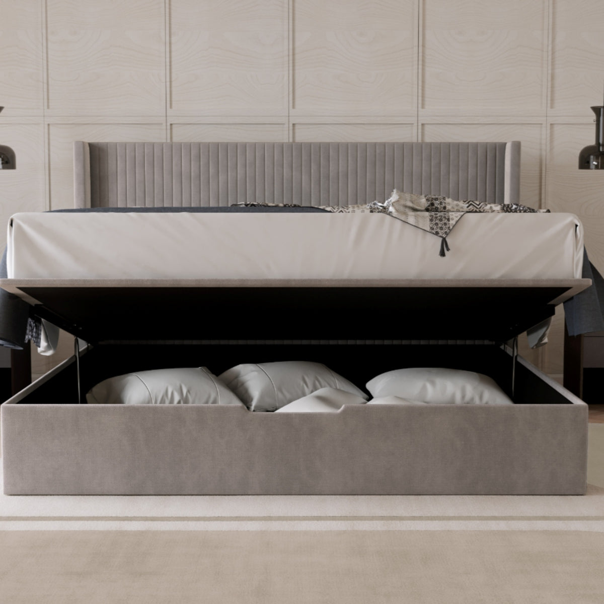 2026 Harvey Ottoman Storage Bed in Taupe