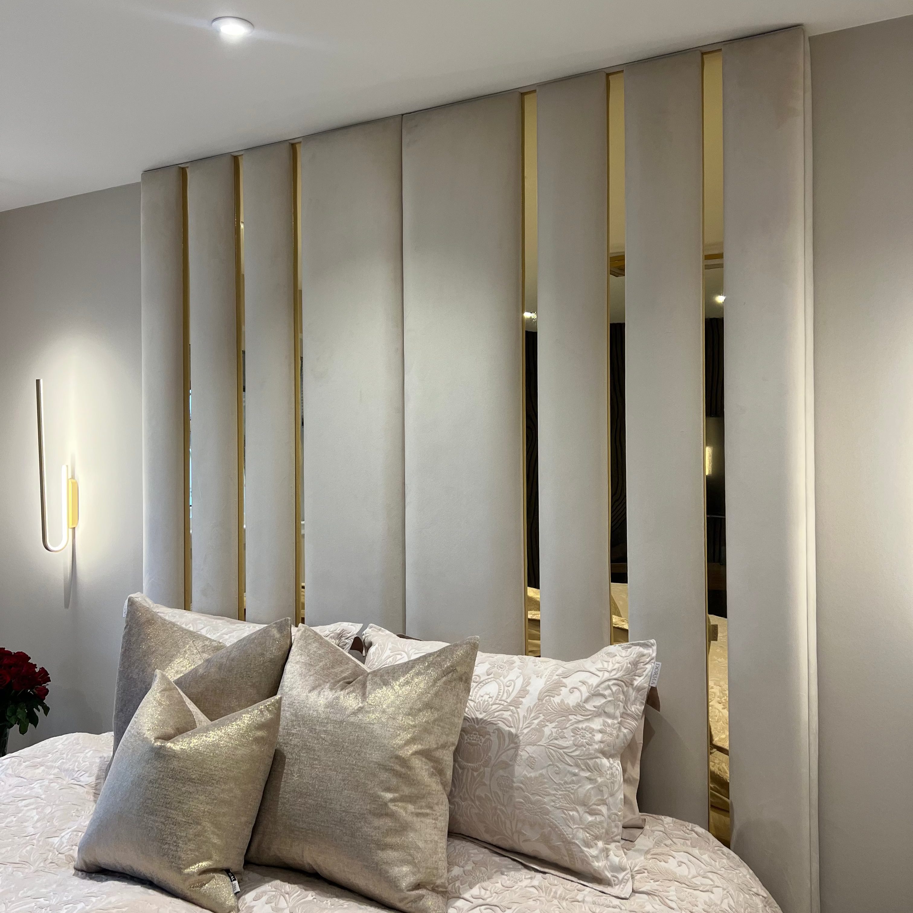 2026 Faraz Bed Frame with Gold Mirror Panels with Optional Lift up Ottoman Storage - Nimbus Beds