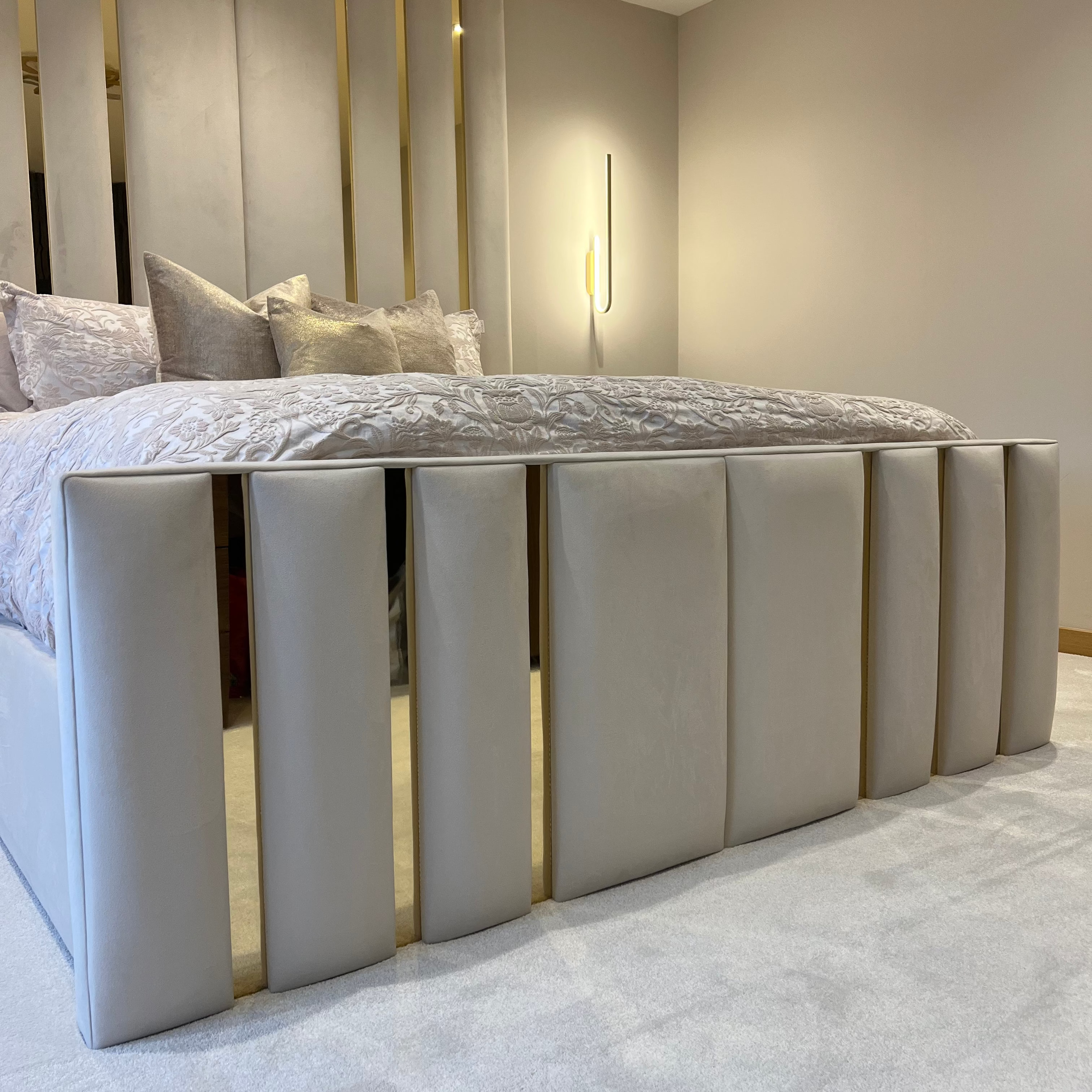 2026 Faraz Bed Frame with Gold Mirror Panels with Optional Lift up Ottoman Storage